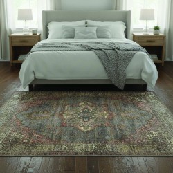 Vintage-Teppich im orientalischen Stil, mehrfarbig, Chenille & Baumwolle, Digitaldruck, waschbar, rutschfest, 9 mm