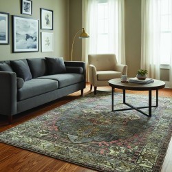 Vintage multicoloured rug in oriental style, Chenille & Cotton, digital print, washable, non-slip, 9 mm