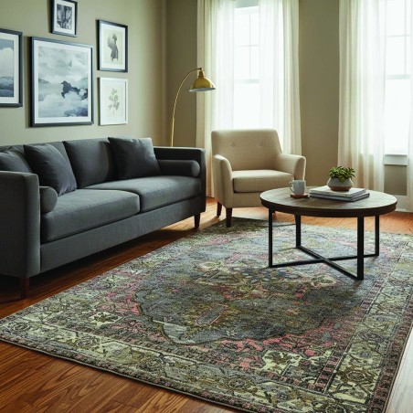 Vintage multicoloured rug in oriental style, Chenille & Cotton, digital print, washable, non-slip, 9 mm