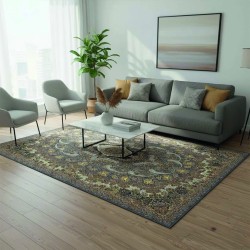 Tapis classique motifs orientaux gris et doré, Chenille & Coton, impression numérique, antidérapant, 9 mm