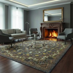 Alfombra clásica con motivos orientales en gris y dorado, Chenilla y Algodón, impresión digital, antideslizante, 9 mm