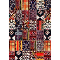 Patchwork-Teppich mit mehrfarbigem Kelim-Muster, Chenille & Baumwolle, Digitaldruck, rutschfest, 9 mm