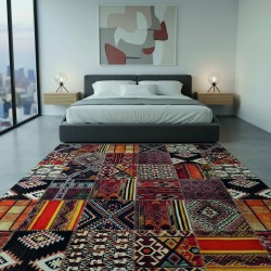 Patchwork kleurrijk kilim tapijt, Chenille & Katoen, digitale print, antislip, wasbaar, 9 mm