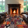 Çok renkli kilim desenli patchwork halı, şönil ve pamuk iplik, dijital baskı, kaymaz, 9 mm