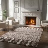 Tapis motif berbère brun blanc, Chenille & Coton, impression numérique, antidérapant, hauteur 9 mm