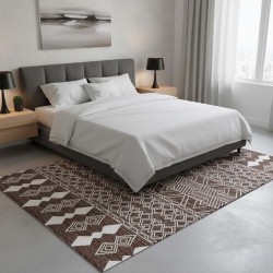 Berber stijl vloerkleed bruin wit, Chenille & Katoen, digitale print, antislip rug, poolhoogte 9 mm