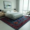 Tapis bleu style kilim traditionnel, Chenille & Coton, impression numérique, antidérapant, 9 mm