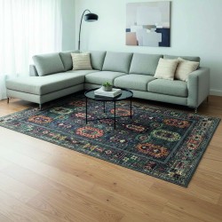 Multicolor anthracite kilim rug, Chenille & Cotton, digital print, non-slip, 9 mm