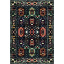 Tappeto kilim multicolore antracite, ciniglia e cotone, stampa digitale, antiscivolo, 9 mm