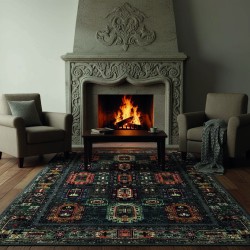 Tapis kilim anthracite multicolore, Chenille & Coton, impression numérique, antidérapant, 9 mm