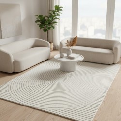 Tappeto moderno color crema con rilievi geometrici scolpiti, per soggiorno o camera da letto, certificato Oeko-Tex