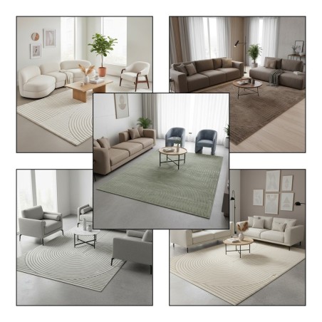 Modern cream rug with sculpted geometric reliefs, for living room or bedroom, Oeko-Tex certified