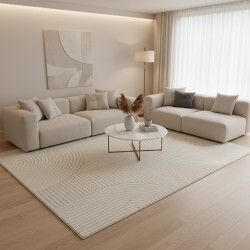 Modern vloerkleed met grafisch reliëf en gestructureerde afgeronde lijnen