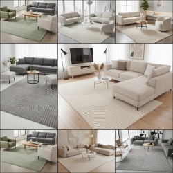 Modern rug with graphic relief, sculpted texture, and rounded lines