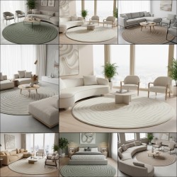 Rond modern vloerkleed met vloeiend reliëf en organische lijnen