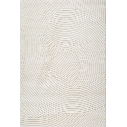 Tapis moderne couleur crème à relief ondulé avec motifs circulaires superposés
