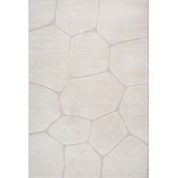 Alfombra moderna de color crema con efecto piedra texturizada y formas irregulares.