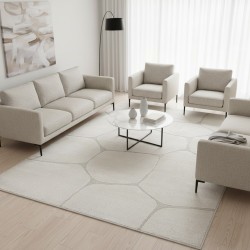 Tapis moderne couleur crème à relief effet pierre avec formes irrégulières