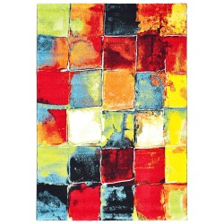 Tappeto moderno multicolore con motivo patchwork astratto e pelo di 13 mm.