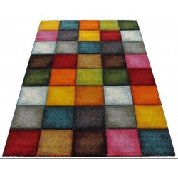 Modern multicoloured checkered rug with 13mm pile