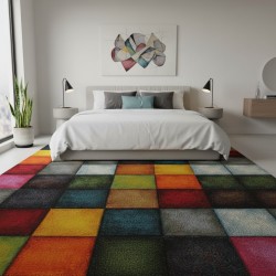 Tapis moderne multicolore à carreaux colorés avec velours 13 mm