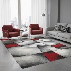 Moderner, geometrisch-abstrakter Teppich aus dichtem 13 mm Samt, zeitgenössisches Wohnzimmerdesign