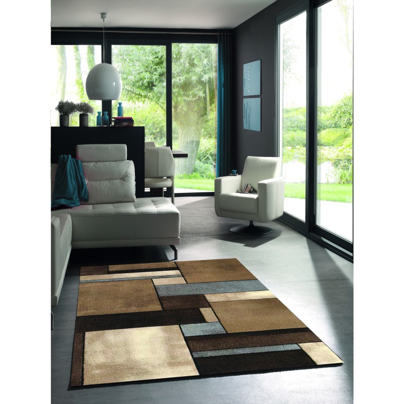 Alfombra rectangular geométrica moderna, diseño de terciopelo denso de 13 mm, para sala de estar contemporánea.