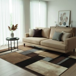 Alfombra rectangular geométrica moderna, diseño de terciopelo denso de 13 mm, para sala de estar contemporánea.