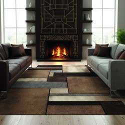 Tapis moderne géométrique rectangles design velours dense 13 mm salon contemporain