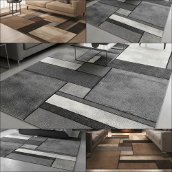 Modern geometrisch rechthoekig vloerkleed van 13 mm dik fluweel, geschikt voor een eigentijdse woonkamer.