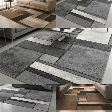 Modern geometrisk rektangulär matta, tät 13 mm sammetsdesign, för modernt vardagsrum