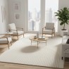 Modern rug with minimalist arc pattern, dense 12mm velvet, contemporary living room design