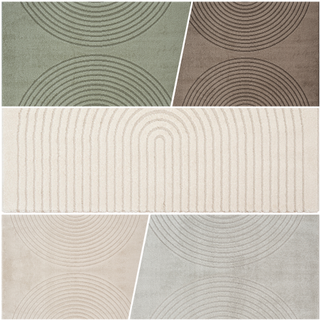 Moderner Teppich mit minimalistischem Bogenmuster, dichtem 12 mm Samt, zeitgenössisches Wohnzimmerdesign