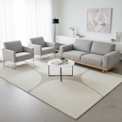 Alfombra abstracta moderna con formas orgánicas, terciopelo denso de 12 mm color crema, elegante para la sala de estar.