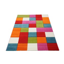 Alfombra infantil, estampado de bloques multicolor, terciopelo suave, 13 mm, ideal para un dormitorio divertido.