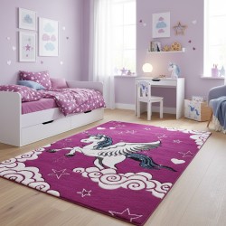 Kinderteppich, rosa Einhornmuster, Zaubervelours, 13 mm, märchenhaftes Mädchenzimmer