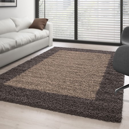 Tapis Shaggy pile longue designe 2 couleur TAUPE-MOCCA