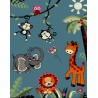 Alfombra infantil con estampado de animales de la selva, terciopelo azul suave, 13 mm, ideal para una habitación infantil