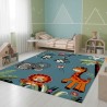 Children's rug, jungle animals, blue soft velvet, 13 mm, playful and colorful bedroom