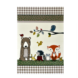 Children's rug with forest animals, cream velvet, soft 13mm, playful and natural bedroom