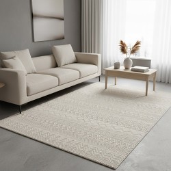 Moderner, waschbarer, rutschfester Teppich mit Ethno-Muster, cremefarbener, weicher Samt, 12 mm dick, für das Wohnzimmer