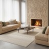 Modern washable non-slip rug with ethnic pattern, cream soft velvet, 12 mm thick, for the living room
