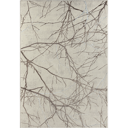 Alfombra gris moderna con estampado abstracto de ramas y efecto mármol.