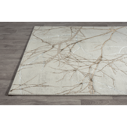 Modern grey rug with abstract branch pattern and marble effect