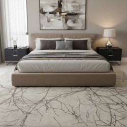 Modern grey rug with abstract branch pattern and marble effect