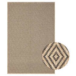 Flat woven indoor/outdoor rug with a natural geometric pattern, durable and easy to care for.