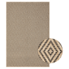Flat woven indoor/outdoor rug with a natural geometric pattern, durable and easy to care for.