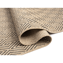 Flachgewebter Indoor-/Outdoor-Teppich mit natürlichem geometrischem Muster, strapazierfähig und pflegeleicht.