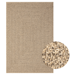 Alfombra plana tejida para interiores y exteriores con diseño de marco gráfico. Duradera y fácil de cuidar.