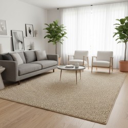 Alfombra plana tejida para interiores y exteriores con un moderno estampado circular, duradera y fácil de cuidar.